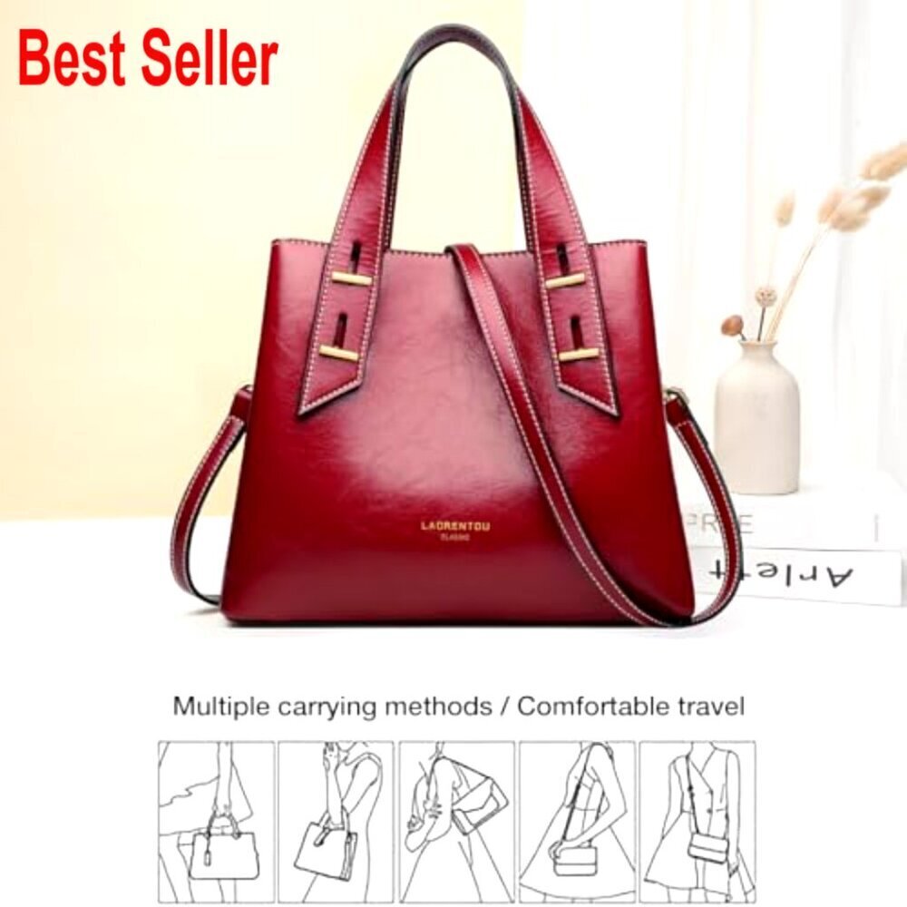 Genuine Leather Crossbody Satchel with Top Handle and Adjustable Strap - Picture 5 of 7